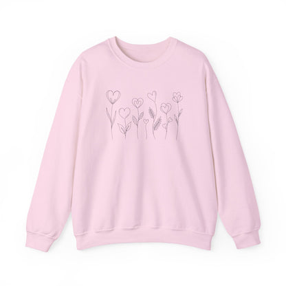 Delicate Heart Flower Valentine Shirt | Minimal Romantic Line Art Sweatshirt