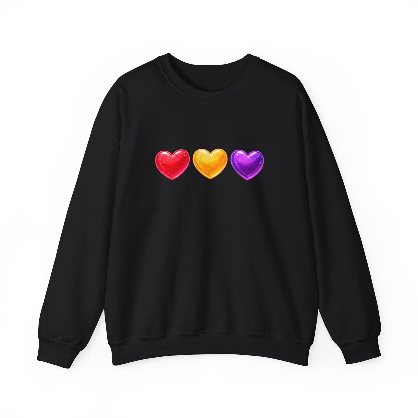 Colorful Candy Heart Trio Valentine Shirt | Cute Glossy Heart Love Sweatshirt