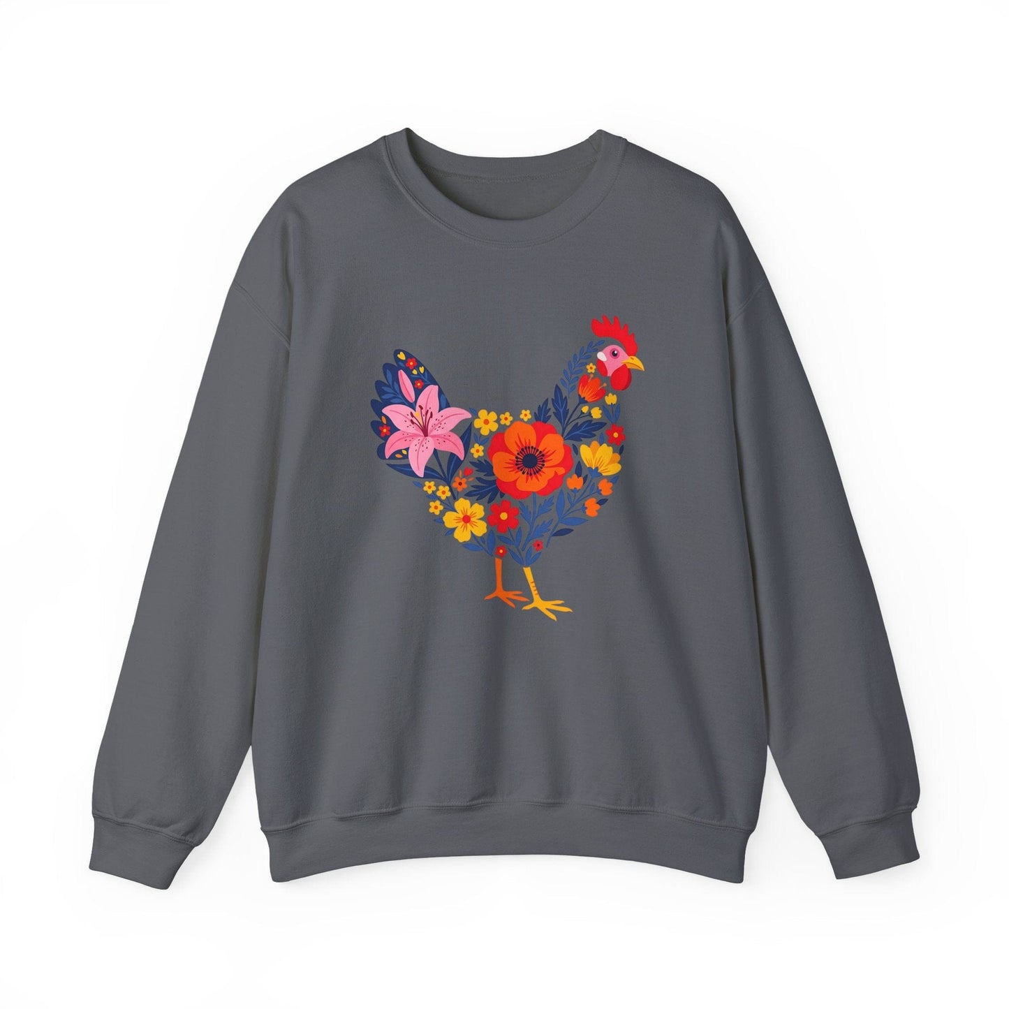 Floral Chicken Sweatshirt | Folk Art Spring Farm Design