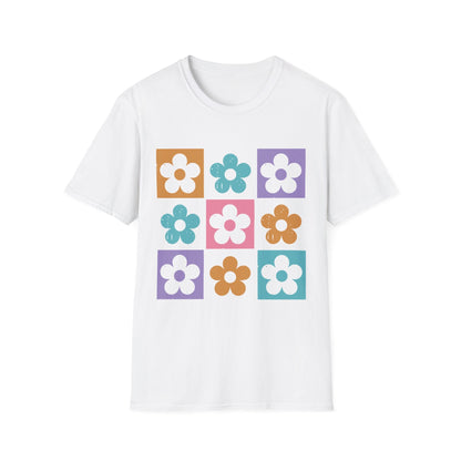 Retro Flower Grid t-shirt | Modern Floral Pattern, Colorful Minimalist Design