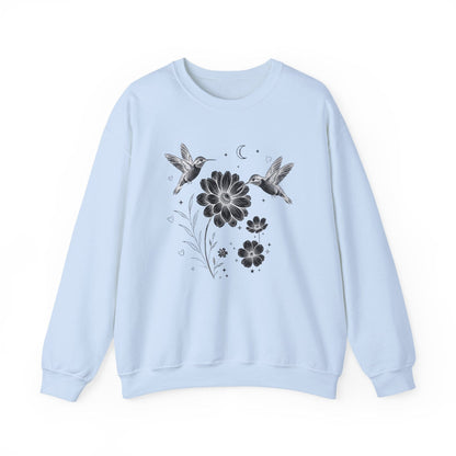 Hummingbird & Wildflower Sweatshirt | Minimal Botanical Nature Design