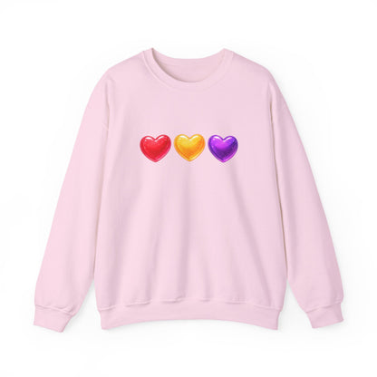 Colorful Candy Heart Trio Valentine Shirt | Cute Glossy Heart Love Sweatshirt