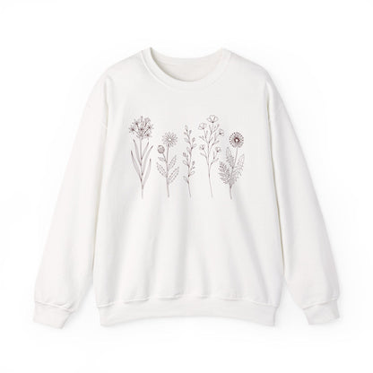 Minimal Wildflower Line Art Shirt | Botanical Sketch Floral Sweatshirt