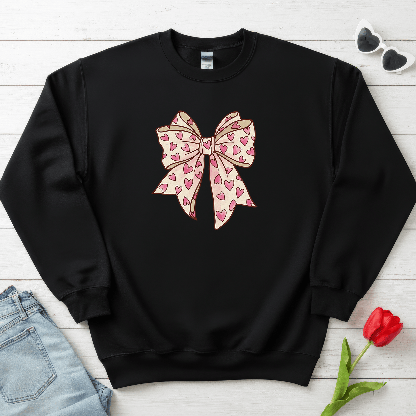 Pink Heart Bow Valentine Shirt | Cute Coquette Graphic Sweatshirt