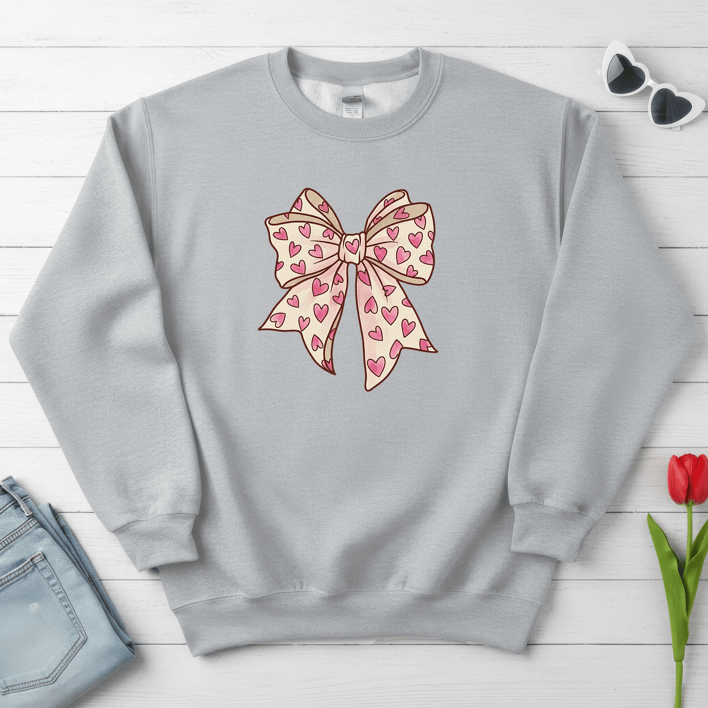 Pink Heart Bow Valentine Shirt | Cute Coquette Graphic Sweatshirt