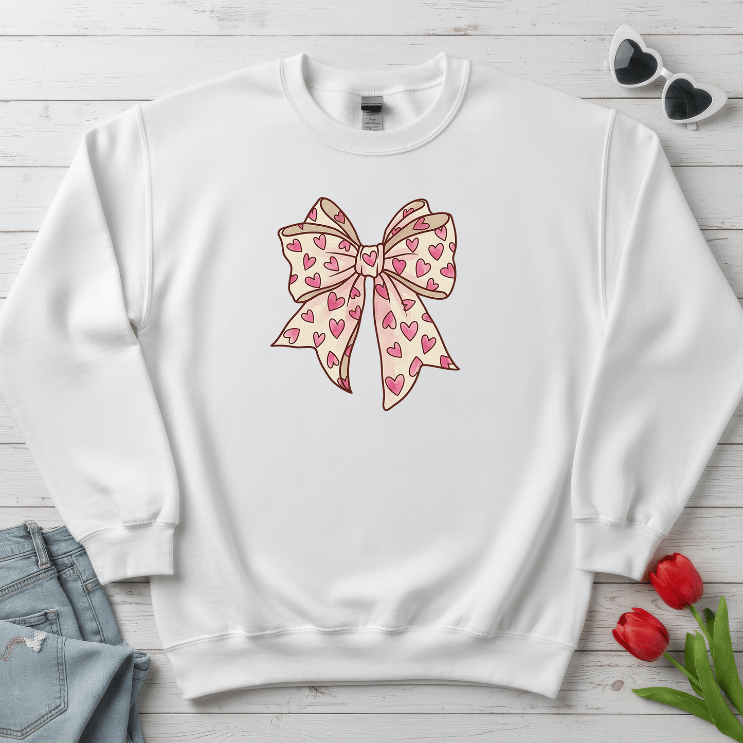Pink Heart Bow Valentine Shirt | Cute Coquette Graphic Sweatshirt