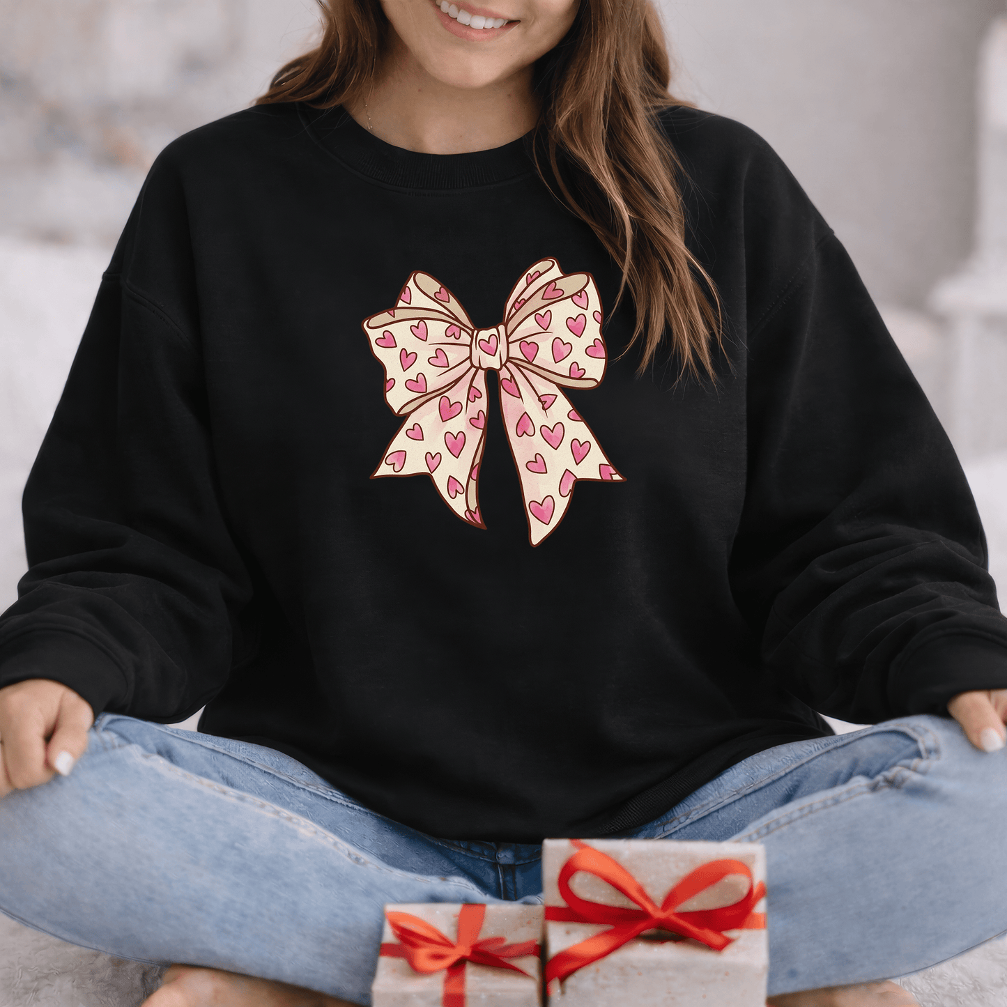 Pink Heart Bow Valentine Shirt | Cute Coquette Graphic Sweatshirt