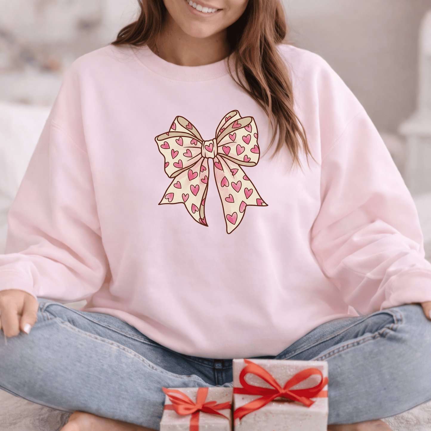 Pink Heart Bow Valentine Shirt | Cute Coquette Graphic Sweatshirt