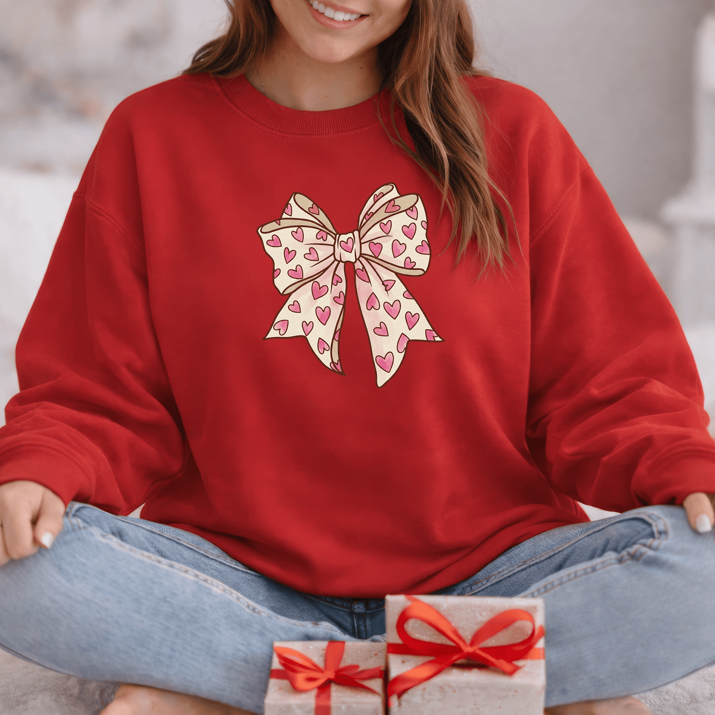 Pink Heart Bow Valentine Shirt | Cute Coquette Graphic Sweatshirt