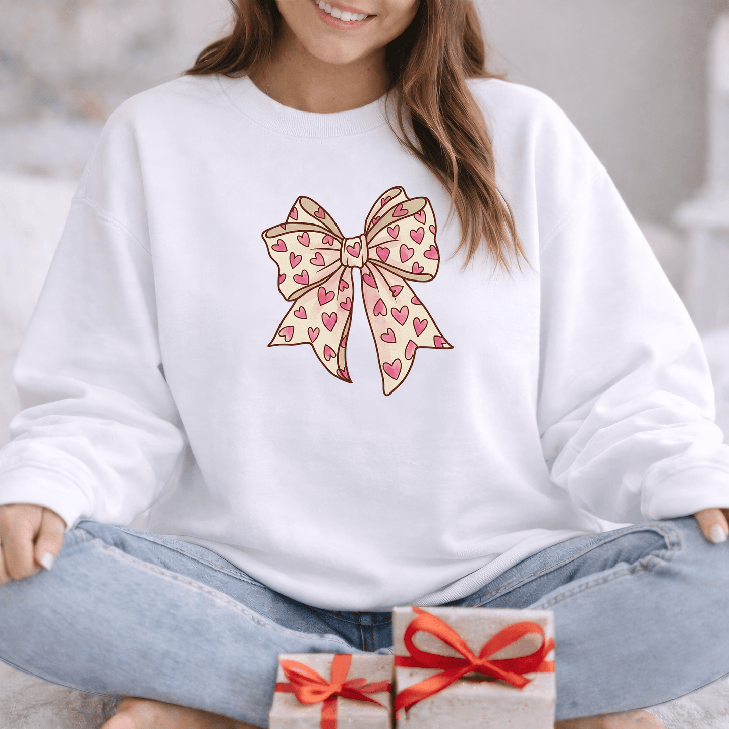 Pink Heart Bow Valentine Shirt | Cute Coquette Graphic Sweatshirt