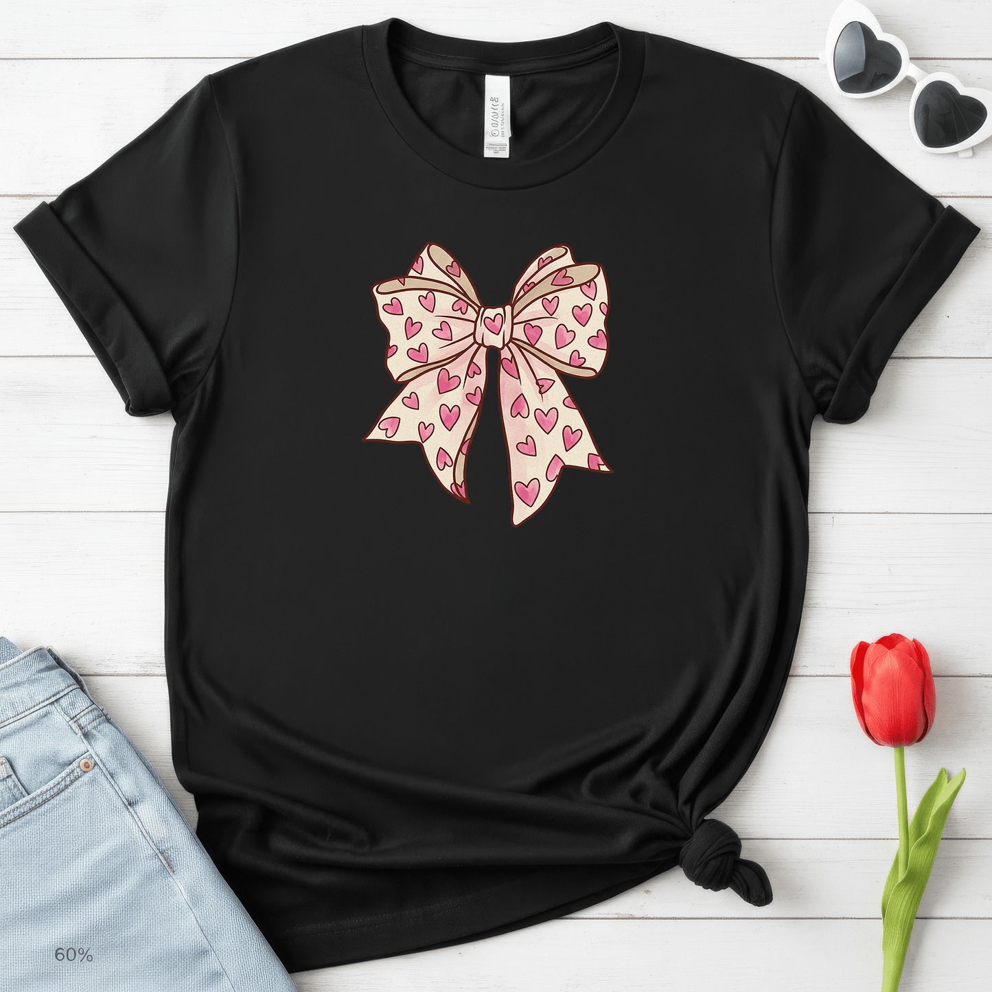Pink Heart Bow Valentine Shirt | Cute Coquette Graphic Tee