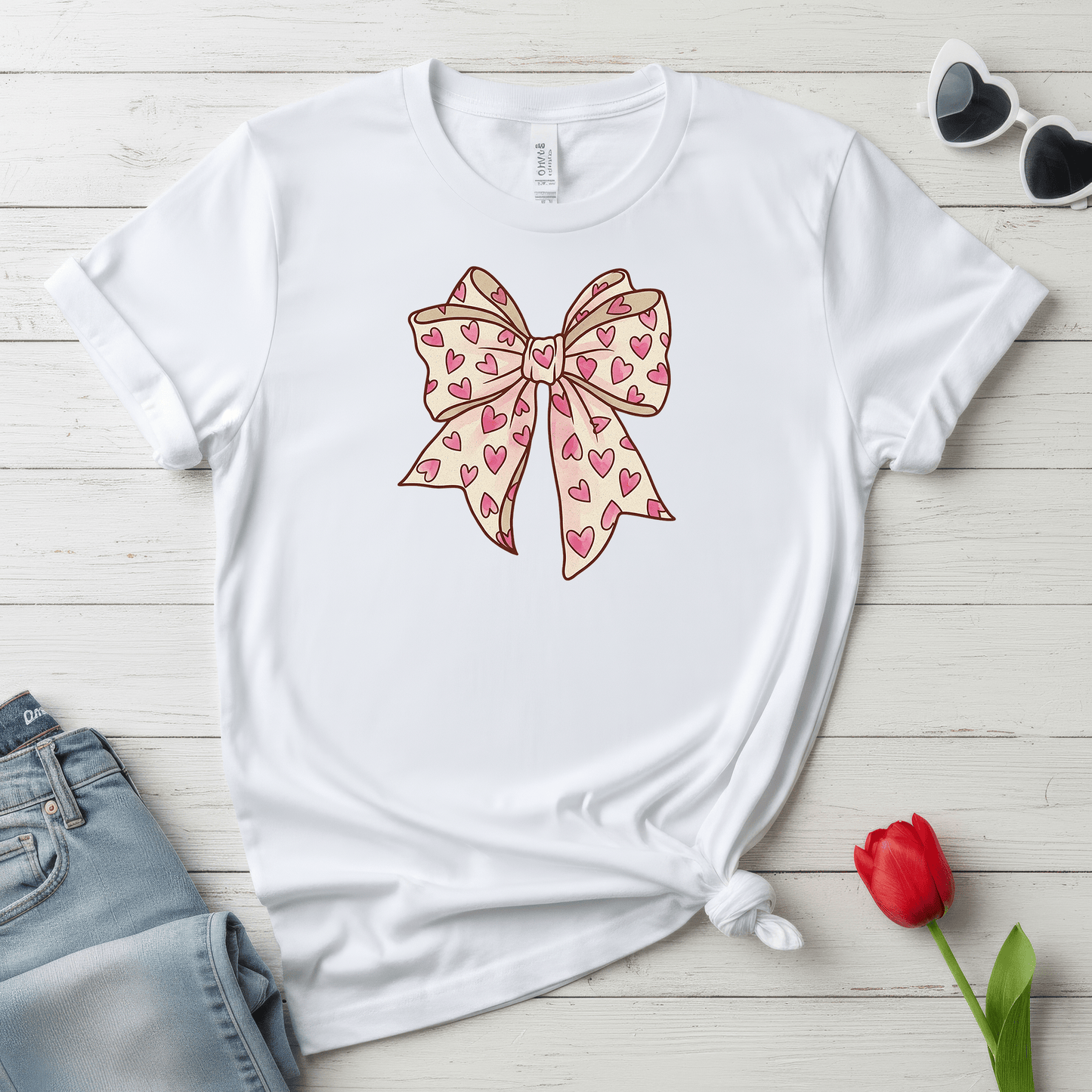 Pink Heart Bow Valentine Shirt | Cute Coquette Graphic Tee