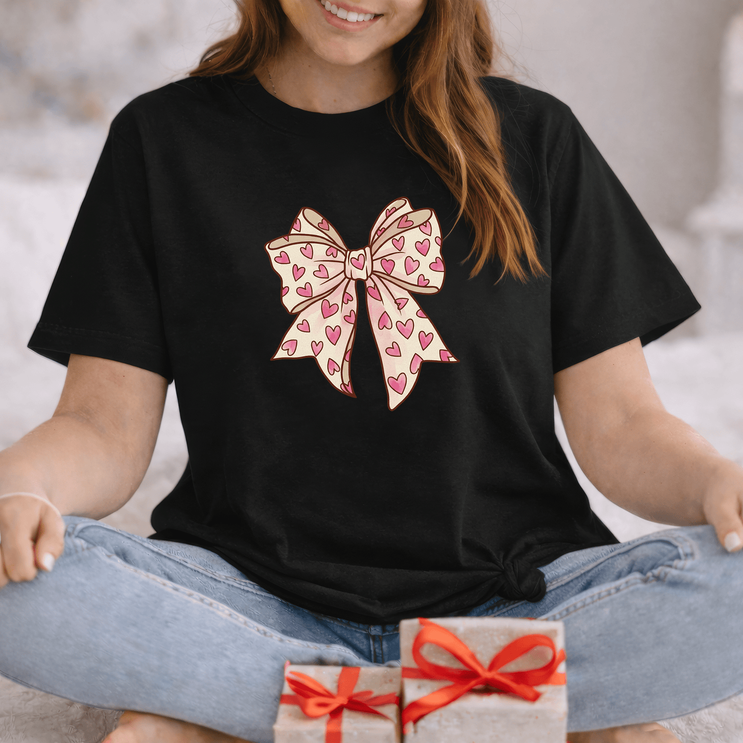 Pink Heart Bow Valentine Shirt | Cute Coquette Graphic Tee