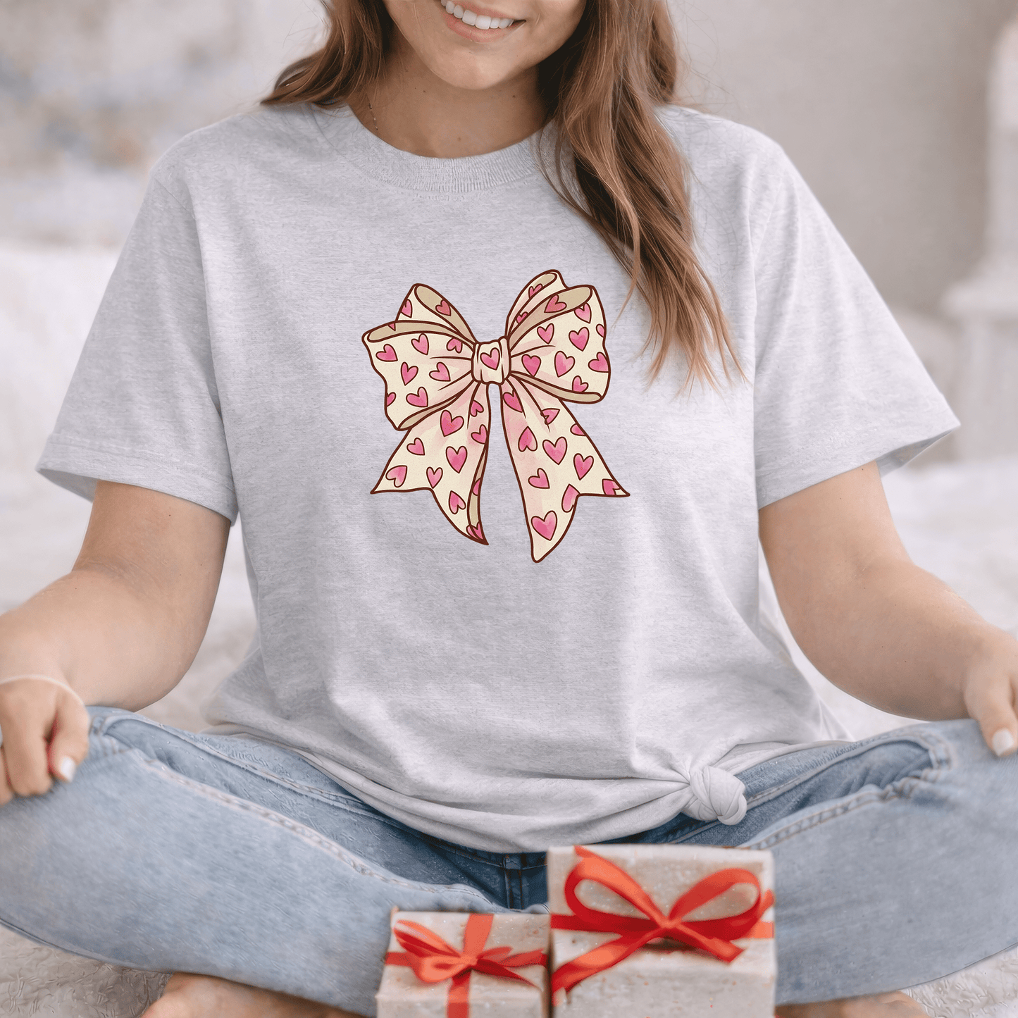Pink Heart Bow Valentine Shirt | Cute Coquette Graphic Tee