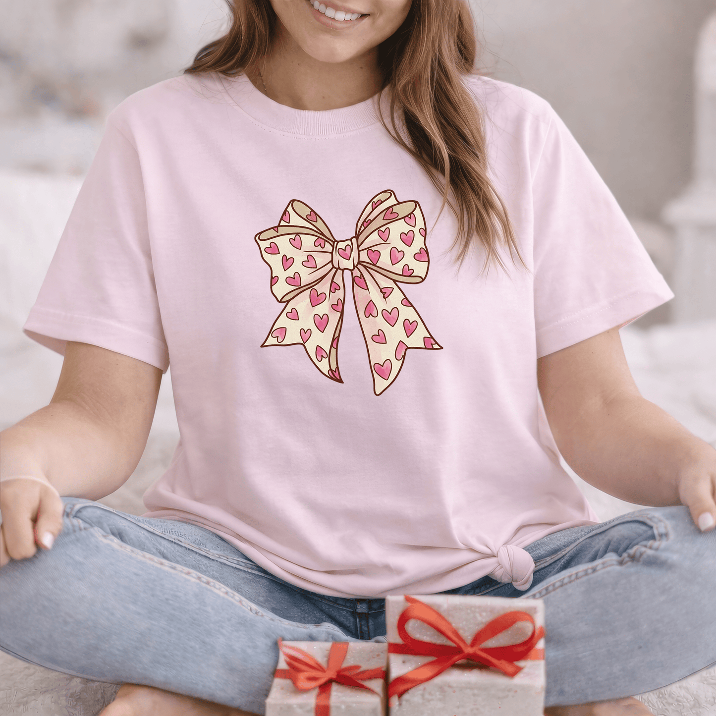 Pink Heart Bow Valentine Shirt | Cute Coquette Graphic Tee