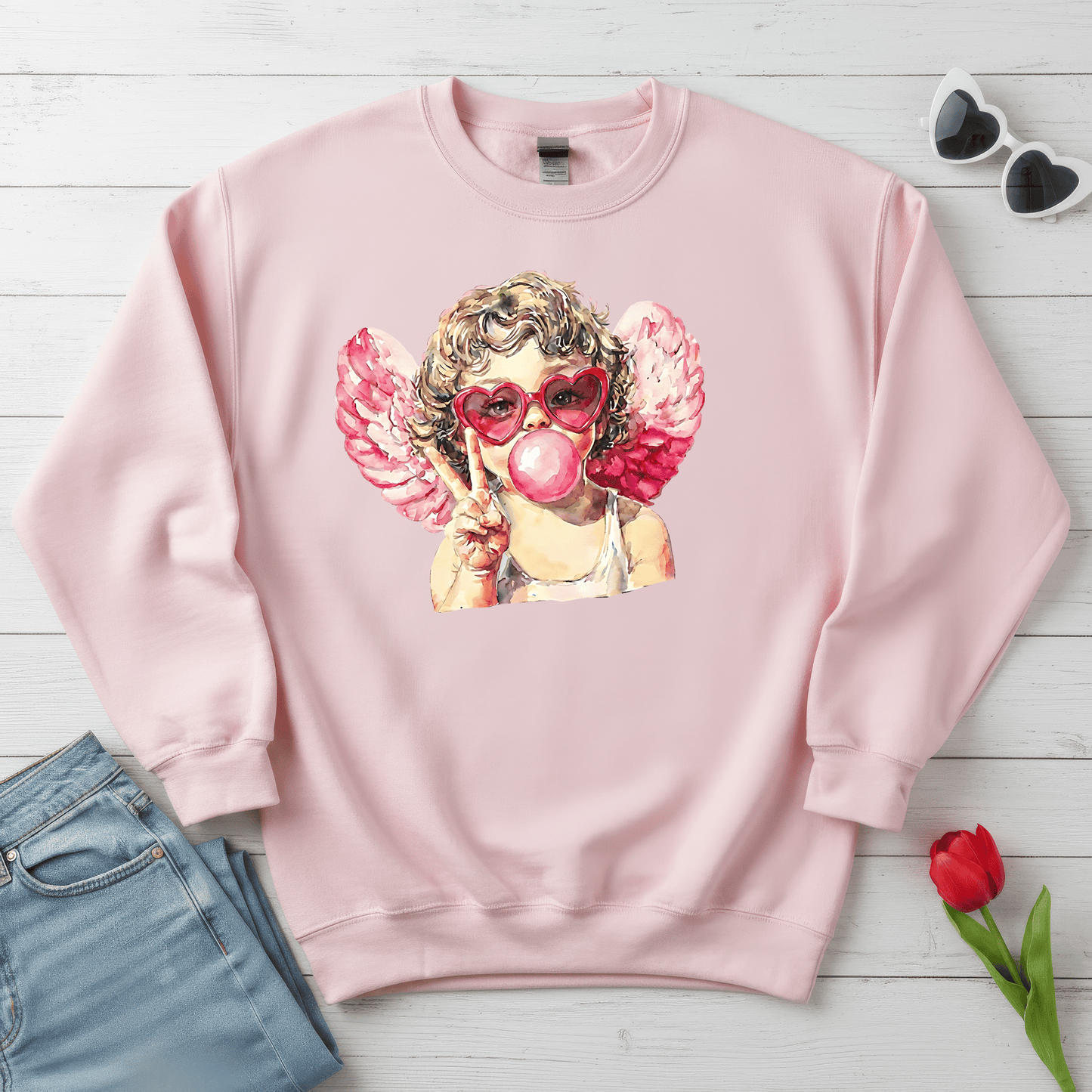 Peace Love Valentine Cupid Shirt | Bubblegum Angel Graphic Sweatshirt