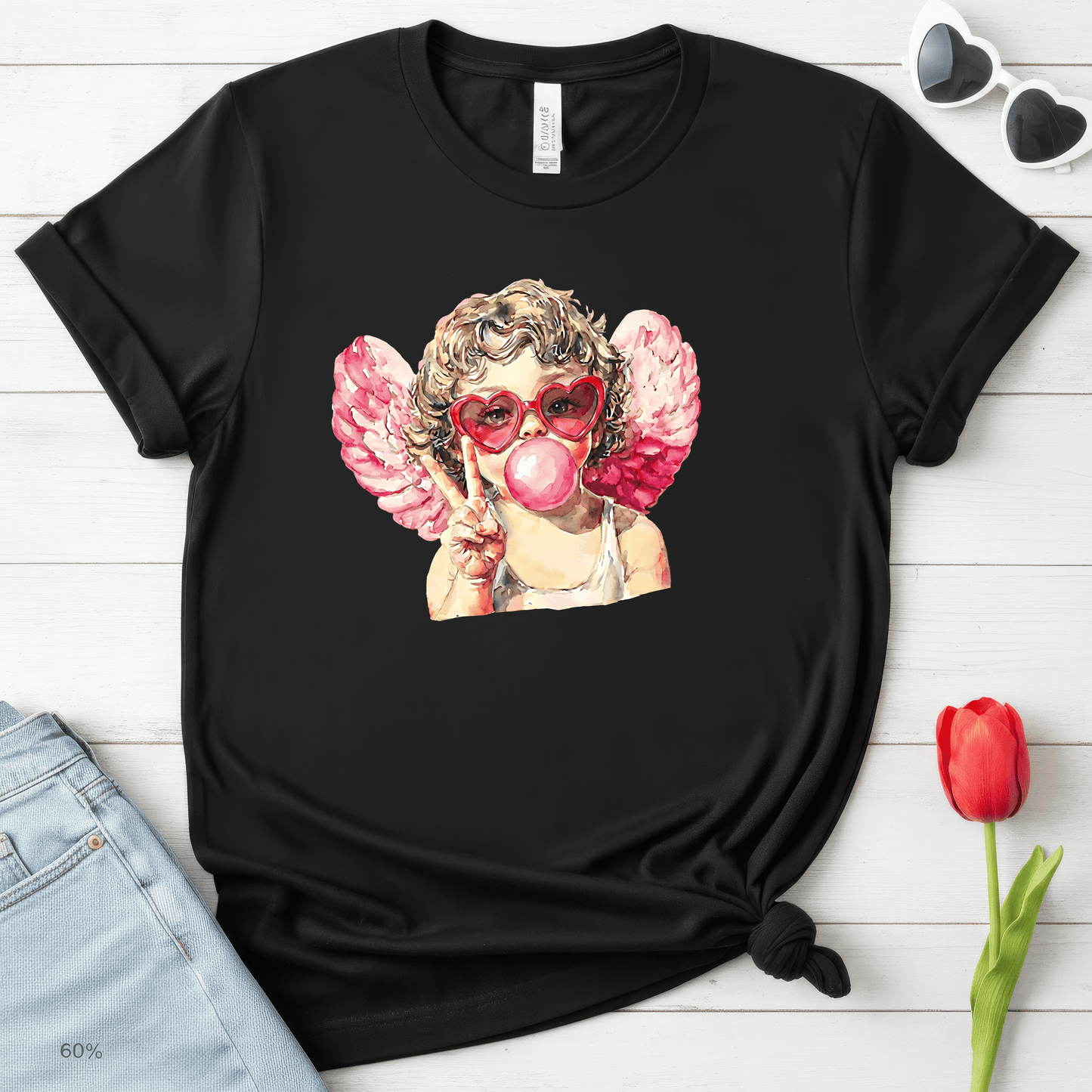 Peace Love Valentine Cupid Shirt | Bubblegum Angel Graphic Tee