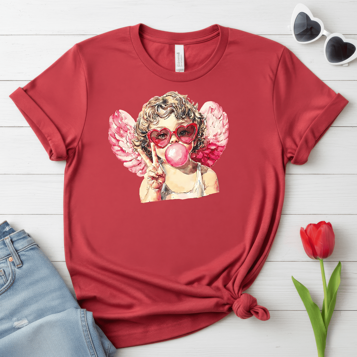 Peace Love Valentine Cupid Shirt | Bubblegum Angel Graphic Tee