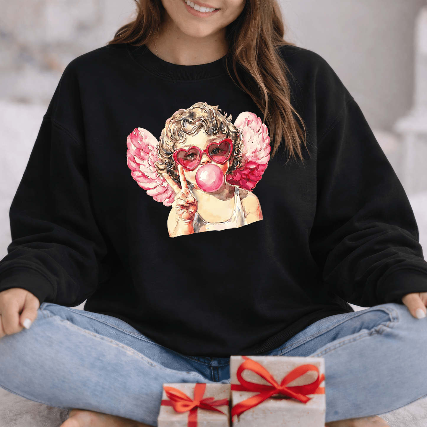Peace Love Valentine Cupid Shirt | Bubblegum Angel Graphic Sweatshirt