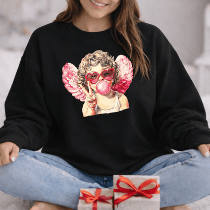 Peace Love Valentine Cupid Shirt | Bubblegum Angel Graphic Sweatshirt