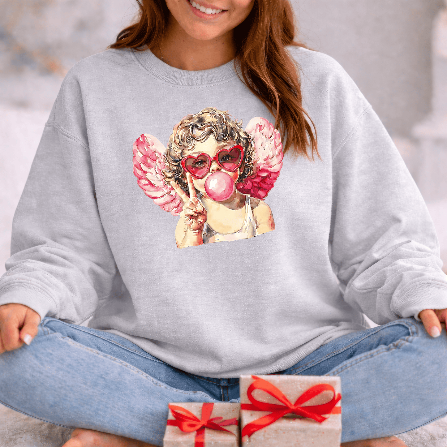 Peace Love Valentine Cupid Shirt | Bubblegum Angel Graphic Sweatshirt
