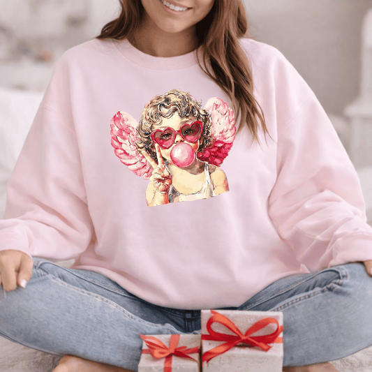 Peace Love Valentine Cupid Shirt | Bubblegum Angel Graphic Sweatshirt