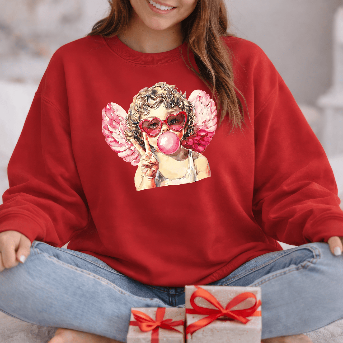 Peace Love Valentine Cupid Shirt | Bubblegum Angel Graphic Sweatshirt