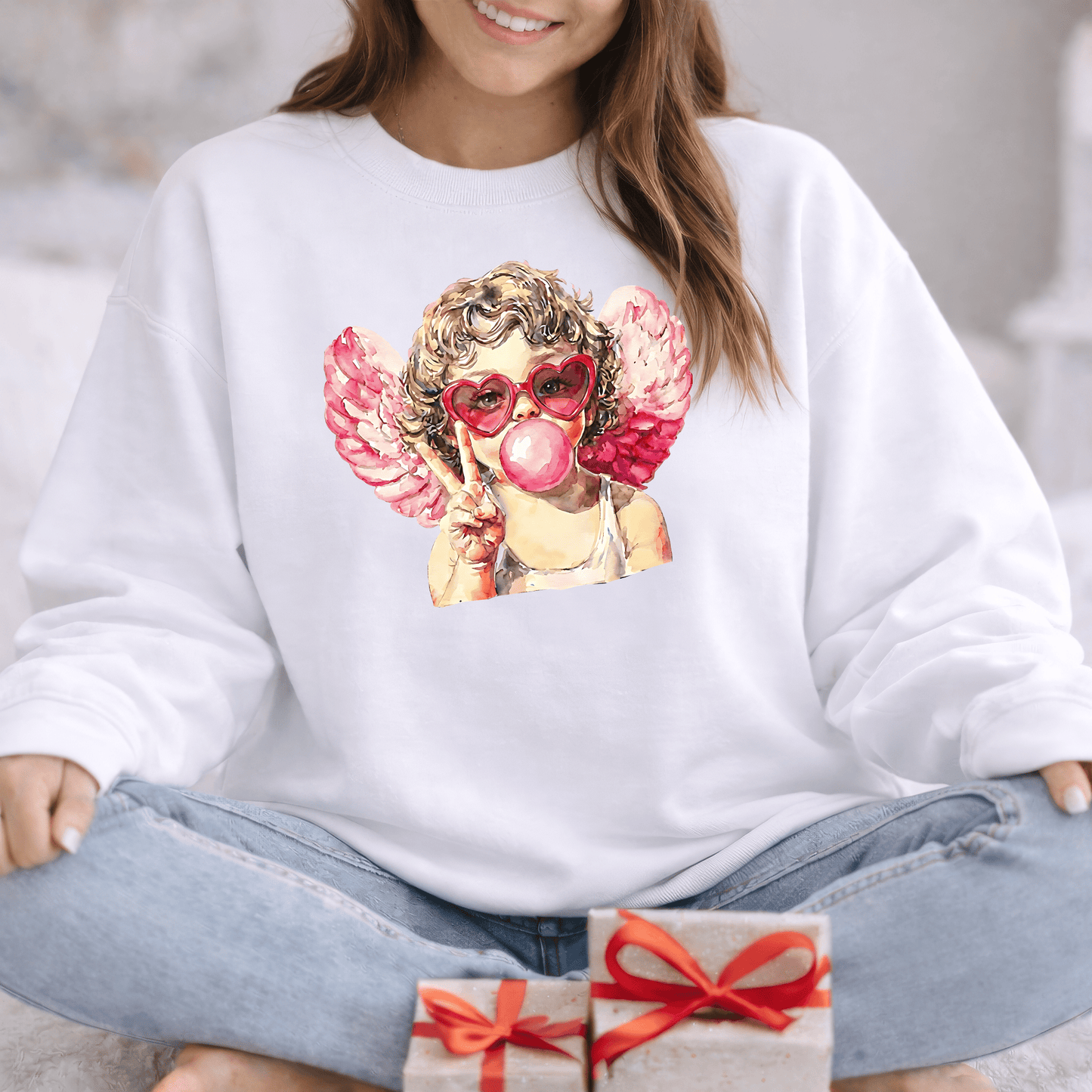 Peace Love Valentine Cupid Shirt | Bubblegum Angel Graphic Sweatshirt