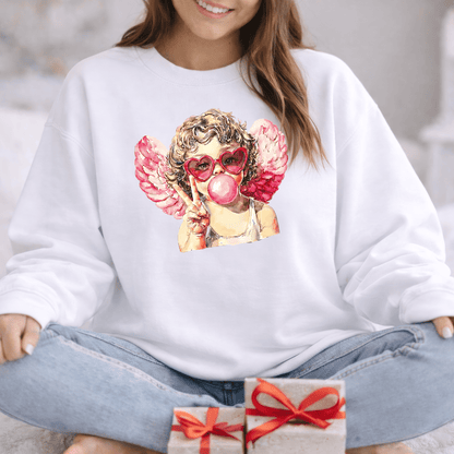 Peace Love Valentine Cupid Shirt | Bubblegum Angel Graphic Sweatshirt