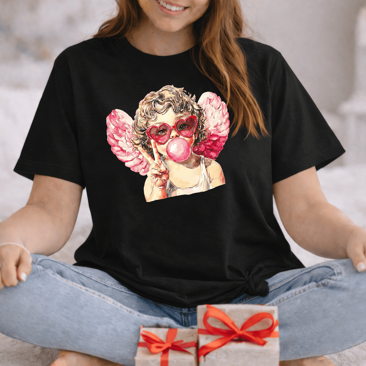 Peace Love Valentine Cupid Shirt | Bubblegum Angel Graphic Tee