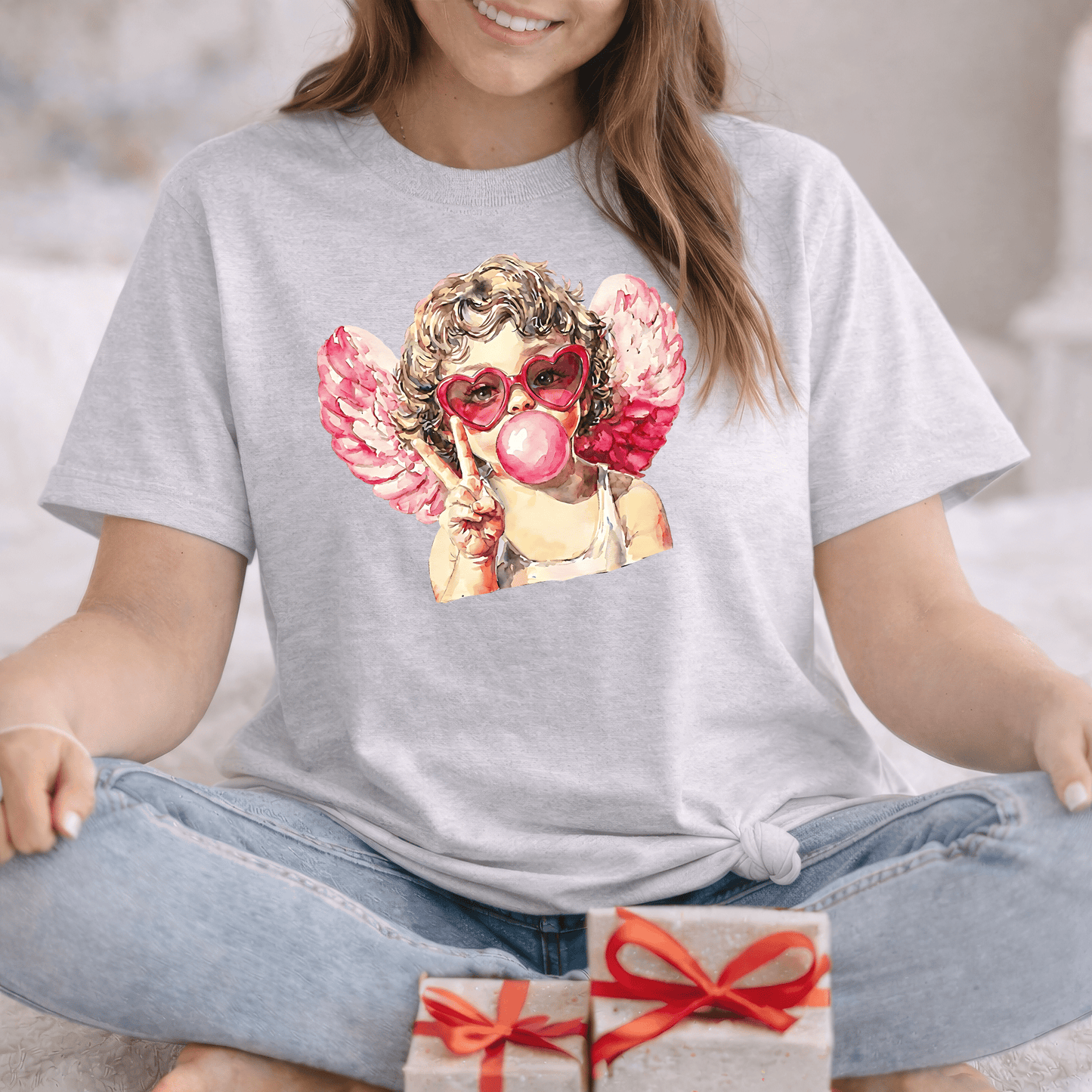 Peace Love Valentine Cupid Shirt | Bubblegum Angel Graphic Tee