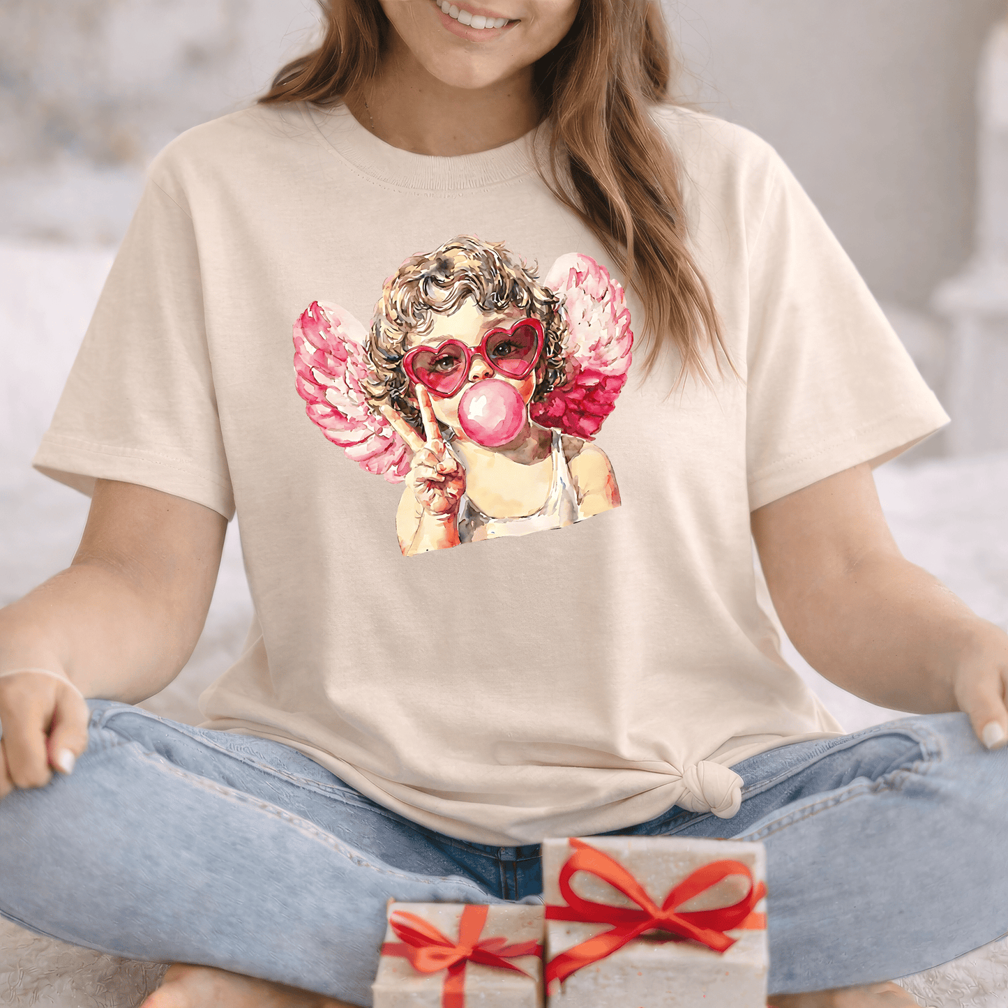 Peace Love Valentine Cupid Shirt | Bubblegum Angel Graphic Tee