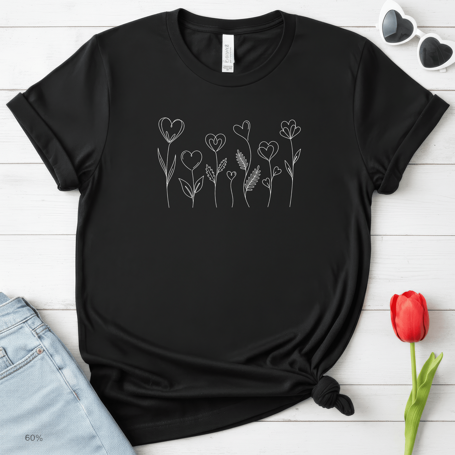 Delicate Heart Flower Valentine Shirt | Minimal Romantic Line Art Tee