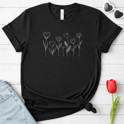 Delicate Heart Flower Valentine Shirt | Minimal Romantic Line Art Tee