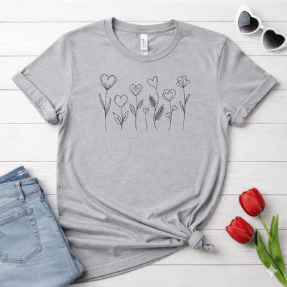 Delicate Heart Flower Valentine Shirt | Minimal Romantic Line Art Tee