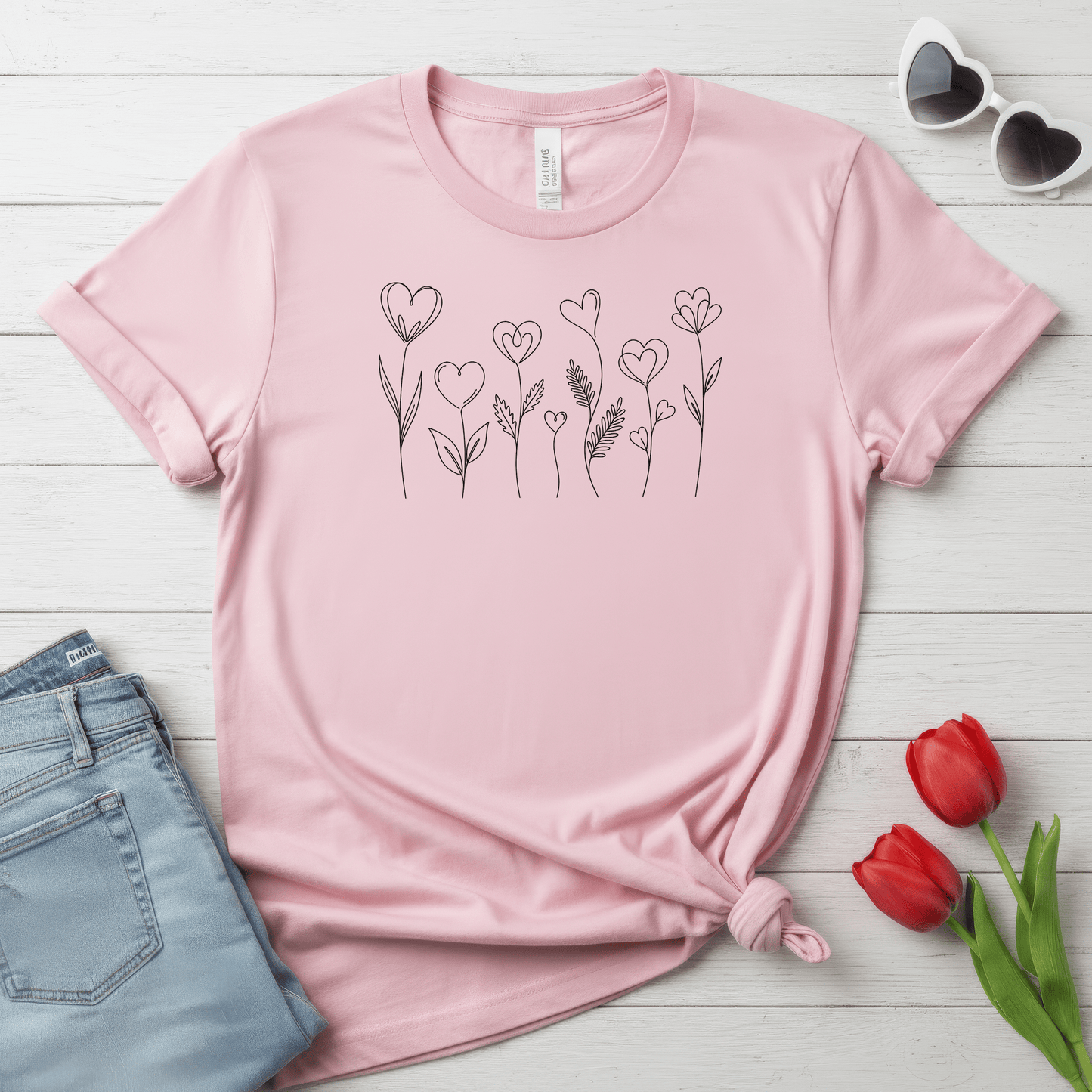 Delicate Heart Flower Valentine Shirt | Minimal Romantic Line Art Tee
