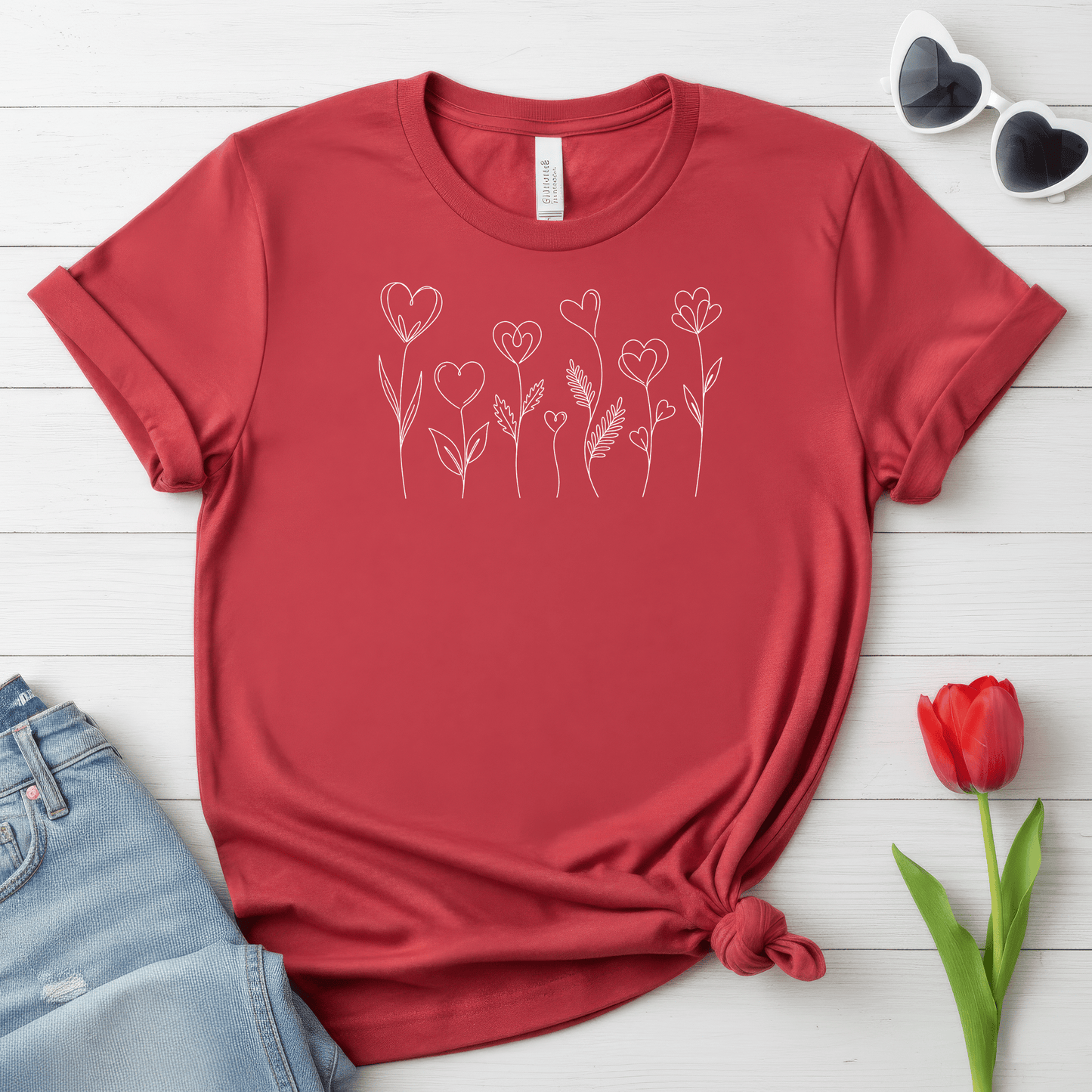 Delicate Heart Flower Valentine Shirt | Minimal Romantic Line Art Tee