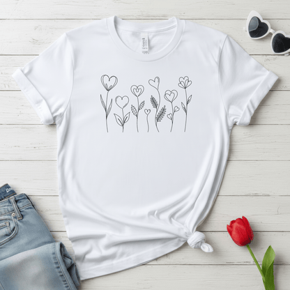 Delicate Heart Flower Valentine Shirt | Minimal Romantic Line Art Tee