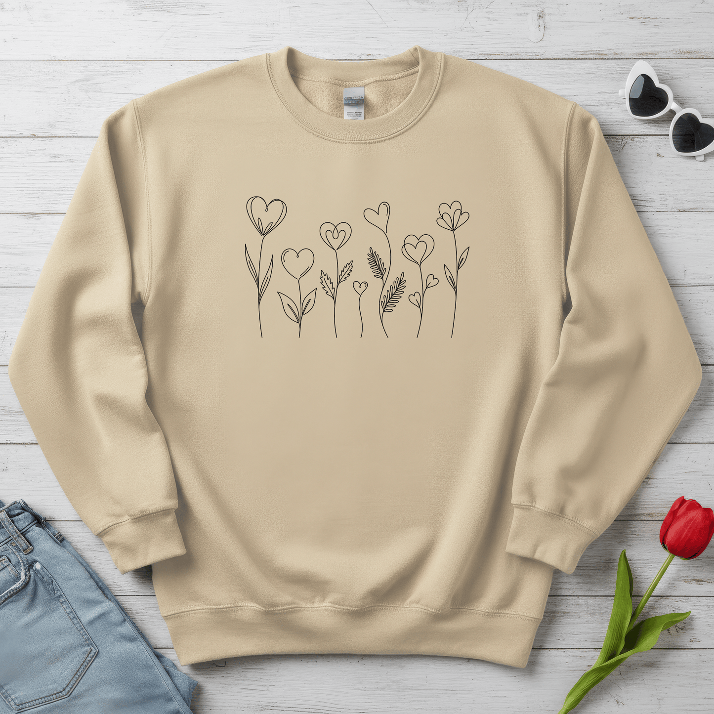 Delicate Heart Flower Valentine Shirt | Minimal Romantic Line Art Sweatshirt