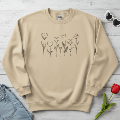 Delicate Heart Flower Valentine Shirt | Minimal Romantic Line Art Sweatshirt