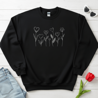 Delicate Heart Flower Valentine Shirt | Minimal Romantic Line Art Sweatshirt