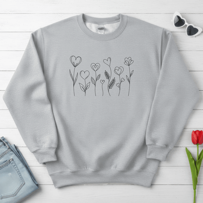 Delicate Heart Flower Valentine Shirt | Minimal Romantic Line Art Sweatshirt
