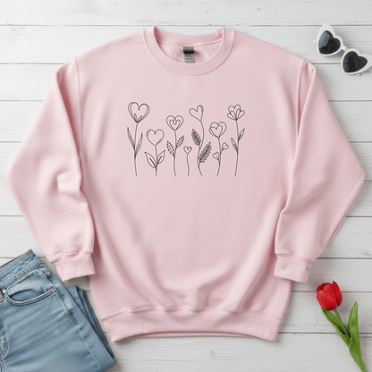 Delicate Heart Flower Valentine Shirt | Minimal Romantic Line Art Sweatshirt