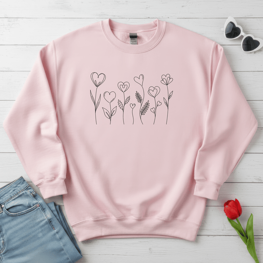 Delicate Heart Flower Valentine Shirt | Minimal Romantic Line Art Sweatshirt