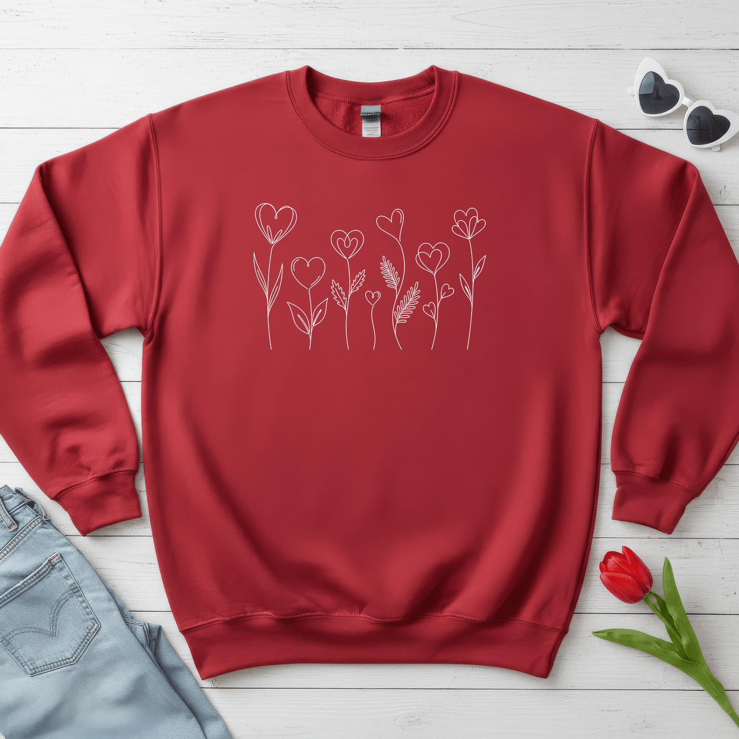 Delicate Heart Flower Valentine Shirt | Minimal Romantic Line Art Sweatshirt