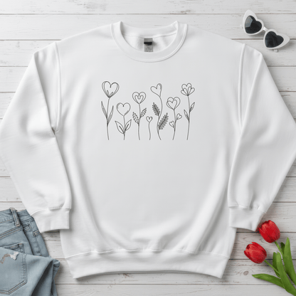 Delicate Heart Flower Valentine Shirt | Minimal Romantic Line Art Sweatshirt