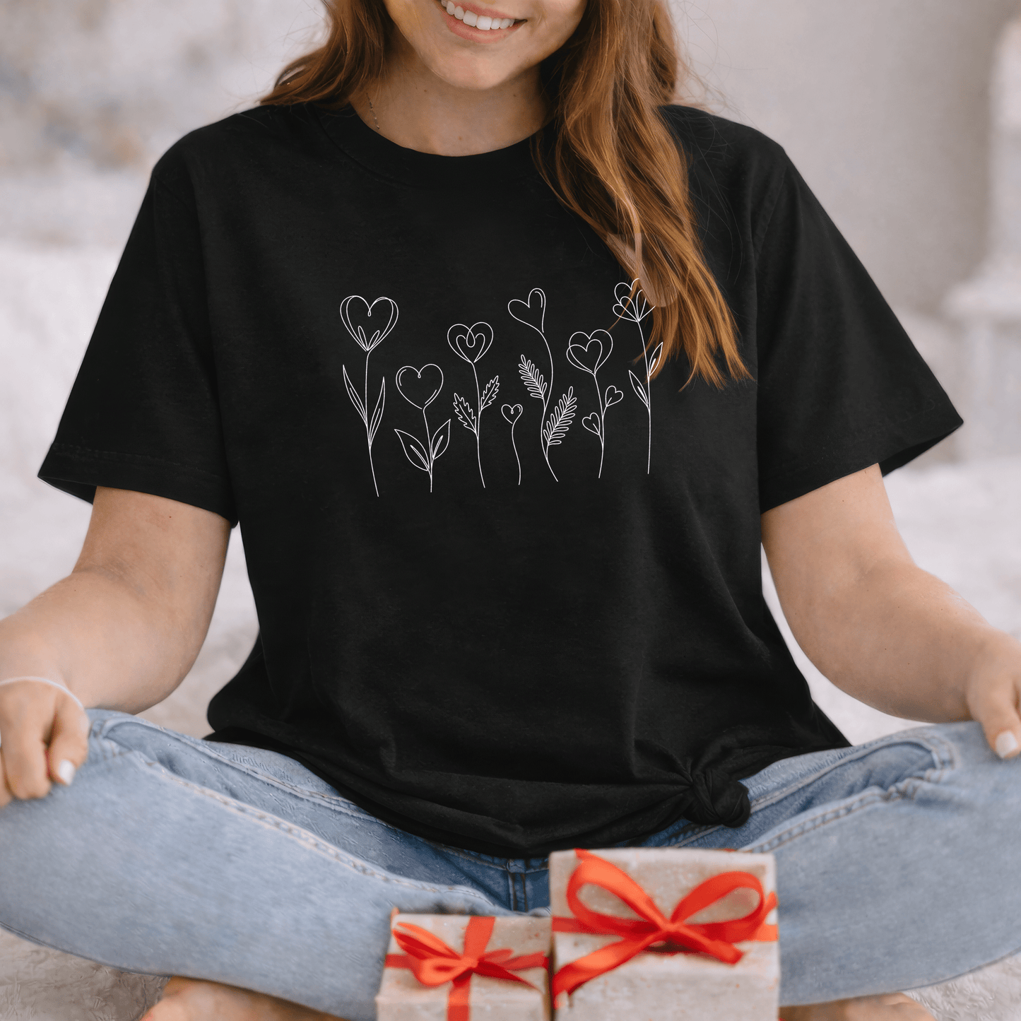 Delicate Heart Flower Valentine Shirt | Minimal Romantic Line Art Tee