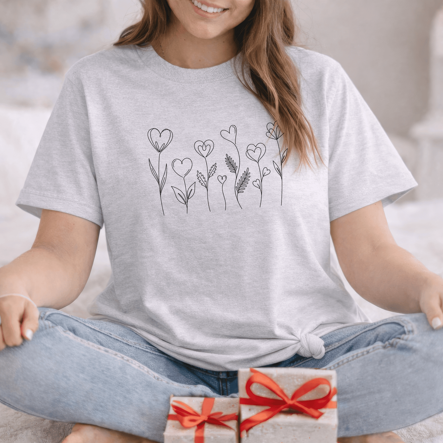 Delicate Heart Flower Valentine Shirt | Minimal Romantic Line Art Tee