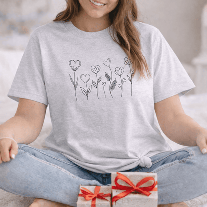 Delicate Heart Flower Valentine Shirt | Minimal Romantic Line Art Tee