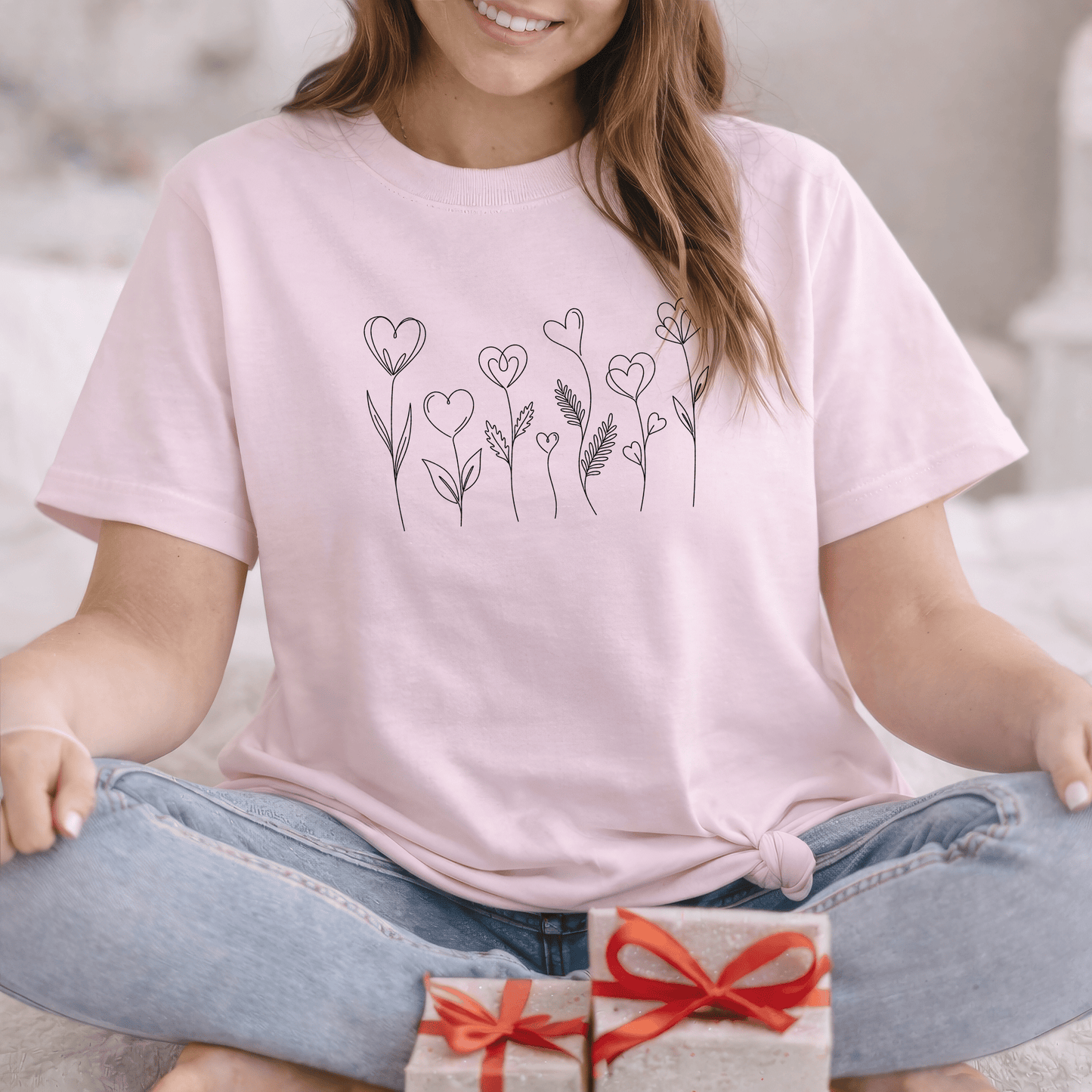 Delicate Heart Flower Valentine Shirt | Minimal Romantic Line Art Tee